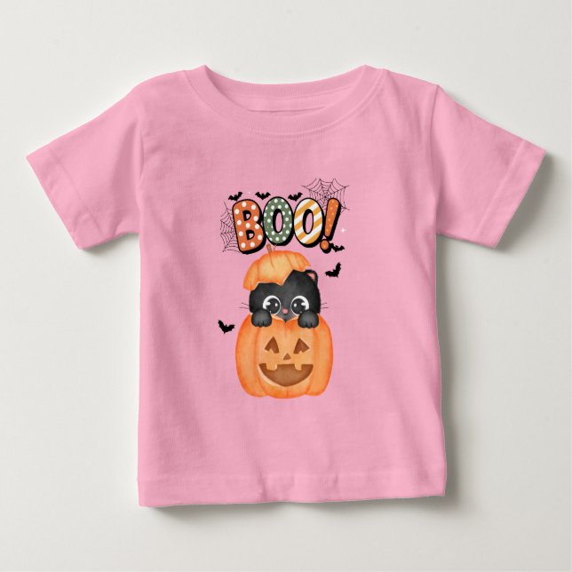Camiseta Gatinho preto bonito pronto para Boo Halloween (Frente)