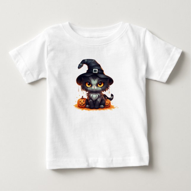 Camiseta Gatinho Preto do Dia das Bruxas Bonito (Frente)