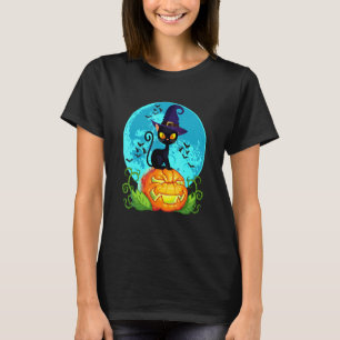 Camiseta Gatinho Preto do Dia das Bruxas Chapéu de Bruxa Ab