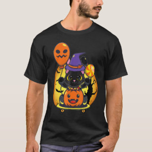 Camiseta Gatinho Preto do Dia das Bruxas Chapéu de Bruxa Ab