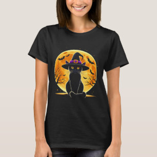 Camiseta Gatinho Preto do Dia das Bruxas Chapéu de Bruxa Ha