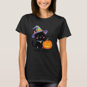 Camiseta Gatinho Preto do Halloween Chapéu de Bruxa Abóbora