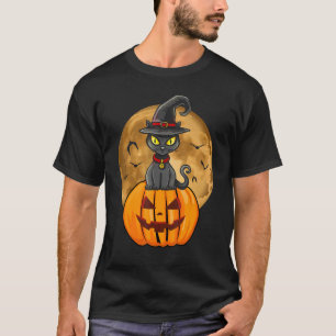 Camiseta Gatinho Preto do Halloween com Chapéu de Bruxa e A