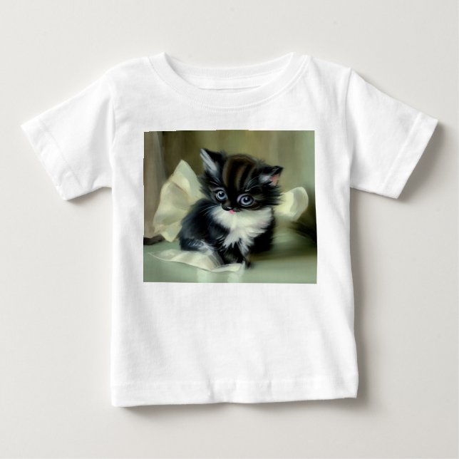 Camiseta Gatinho Preto e Branco Antigo com Língua para Fora (Frente)