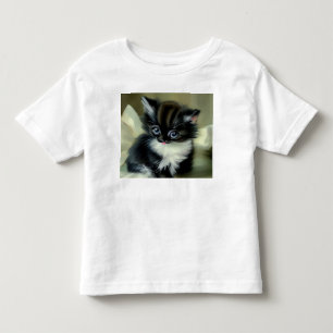 Camiseta Gatinho Preto e Branco Antigo com Língua para Fora