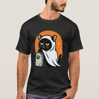 Camiseta Gatinho Preto Engraçado de Halloween Fantasiado de