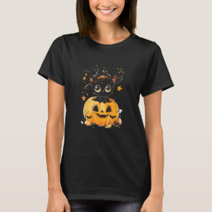 Camiseta Gatinho Preto Fofo Chapéu de Bruxa Abóbora Hallowe