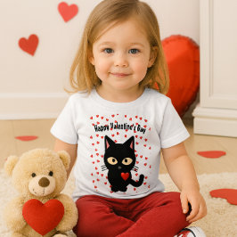 Camiseta Gatinho Preto Fofo Dia dos Namorados Corações de F