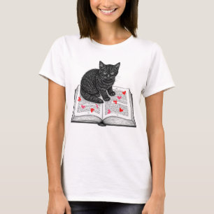 Camiseta Gatinho Preto Fofo em Arte de Academia Sombria de