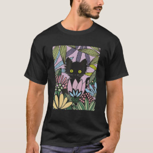 Camiseta Gatinho Preto Fofo Gato Flores Floral Jardim Gato