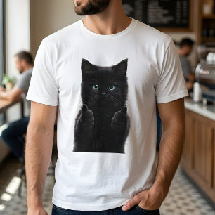Camiseta Gatinho Preto Fofo Polegar Para Cima Branco