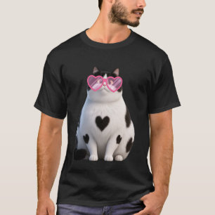 Camiseta Gatinho Preto Kawaii Amante Coração Óculos Valent
