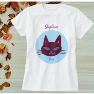 Camiseta Gatinho retrorreflector cor-de-rosa e azul