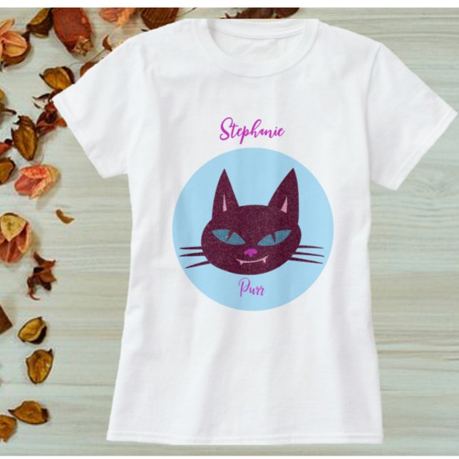 Camiseta Gatinho retrorreflector cor-de-rosa e azul (Criador carregado)