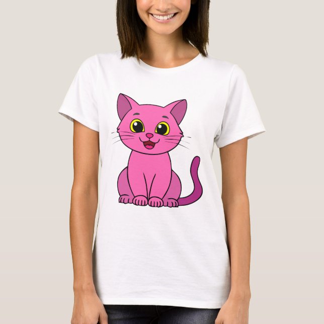 Camiseta Gatinho Rosa Feliz (Frente)