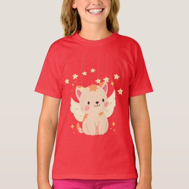 Camiseta "Gatinho Rosa - Teto Adorável de Gato" (Frente)