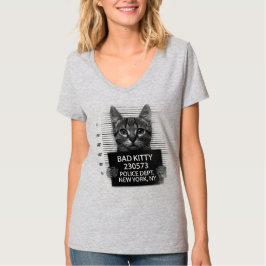 Camiseta Gatinho Ruim Foto de Prisão da Polícia Engraçada 