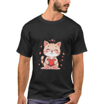 Gatinho Ruivo Fofo Abraçando Coração Vermelho Arte