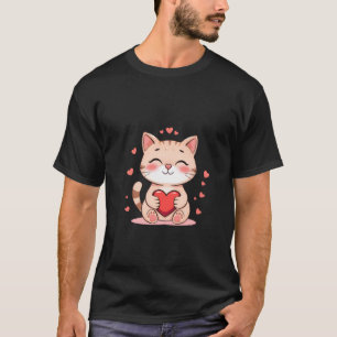 Camiseta Gatinho Ruivo Fofo Abraçando Coração Vermelho Arte