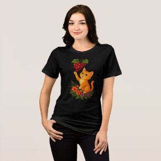 Camiseta Gatinho Ruivo Jovial com Uvas