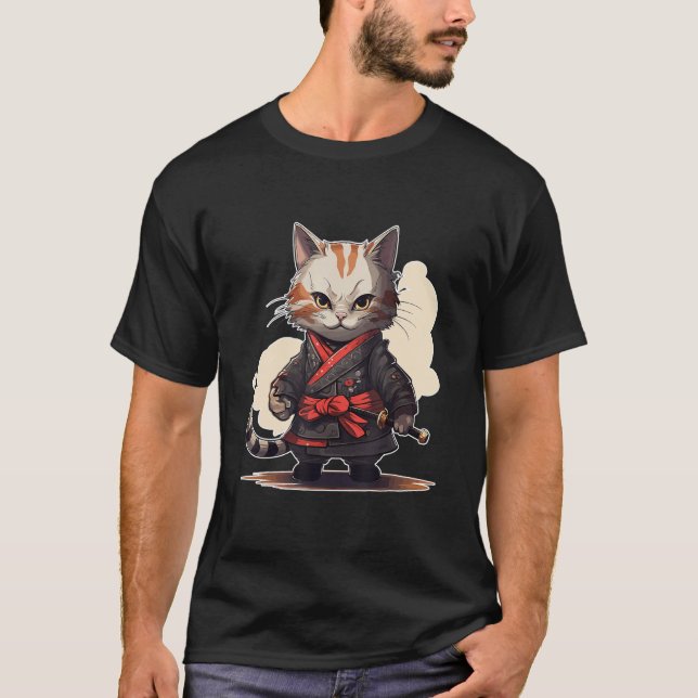 Camiseta Gatinho Samurai Japonês Swordplay (Frente)