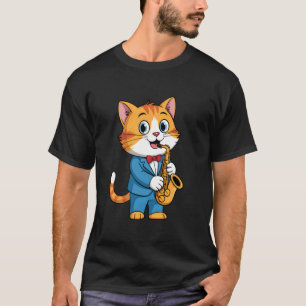 Camiseta Gatinho Saxofonista Tocando Saxofone Gato Música