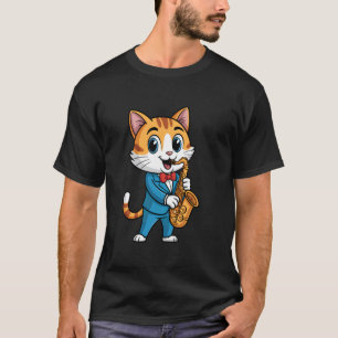 Camiseta Gatinho Saxofonista Tocando Saxofone Gato Música