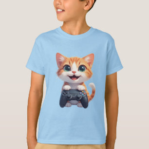 Camiseta Gatinho Segurando Controle de Jogo Sorriso Gamer G