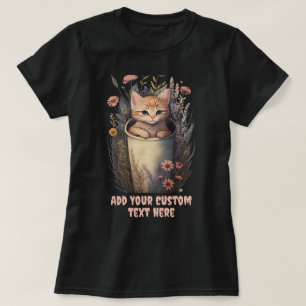 Camiseta Gatinho sentado numa xícara  Floral, Amantes de Ga