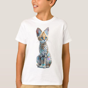 Camiseta Gatinho Serval Colorido de Olhos Azuis para Crianç
