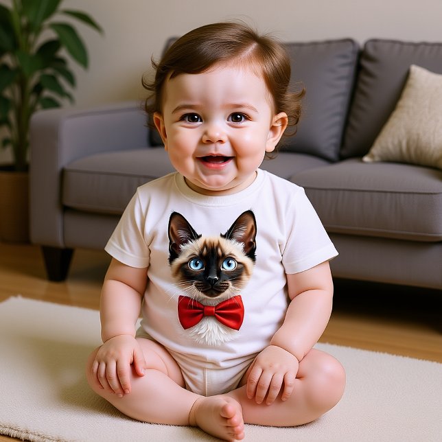 Camiseta Gatinho Siamês com Laço Vermelho (Criador carregado)