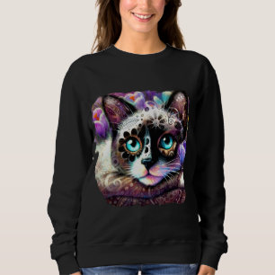Camiseta Gatinho Siamês Gato Crocus Floral Purple Teal Whit