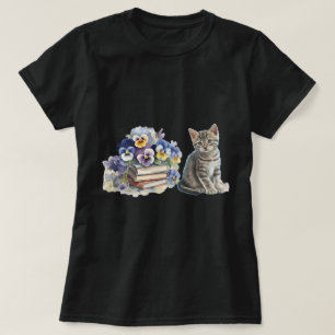 Camiseta Gatinho Tabby em Aquarela entre Pensamentos e Livr
