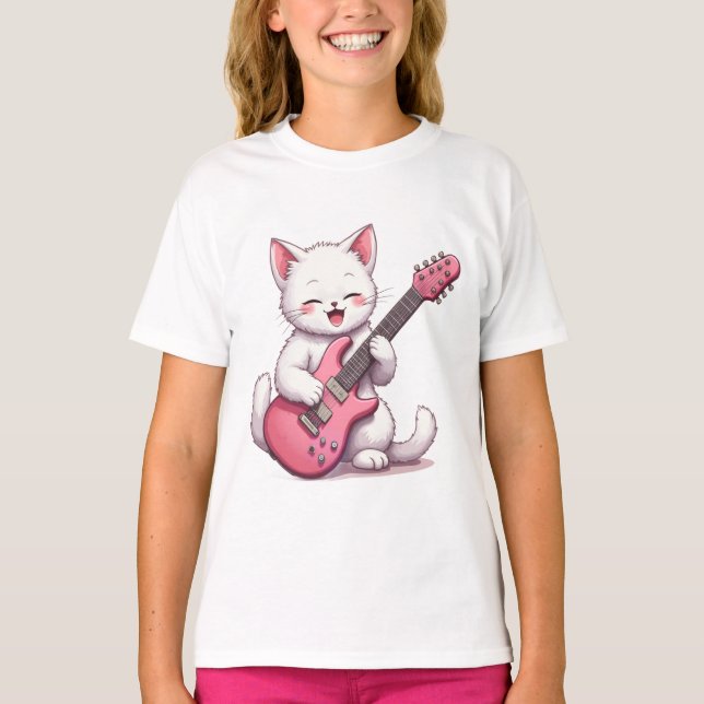 Camiseta Gatinho Tocando Guitarra (Frente)
