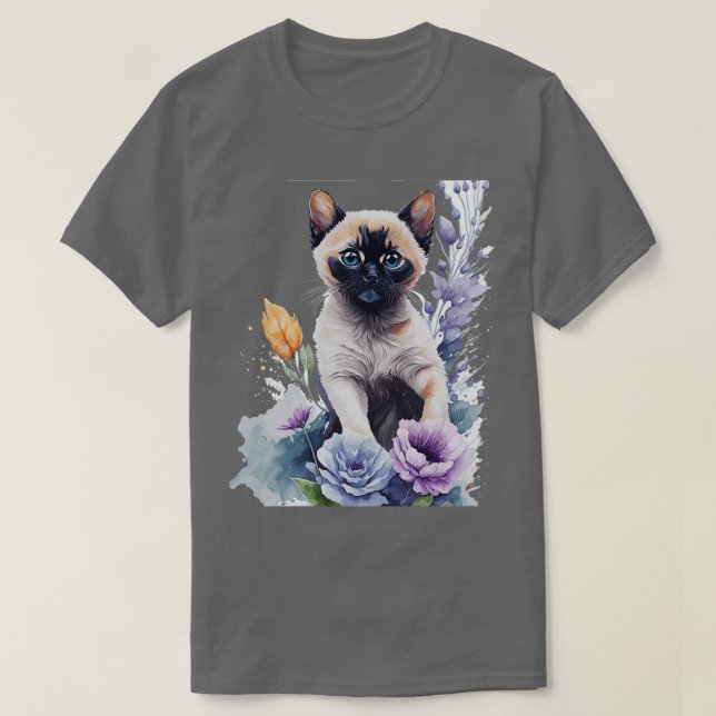 Camiseta gatinho tonquês bonitinho em frente a flores vibra (Frente do Design)