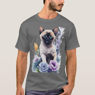 Camiseta gatinho tonquês bonitinho em frente a flores vibra
