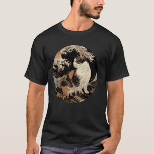 Camiseta Gatinho Vintage Onda do Oceano Arte Japonesa Retro