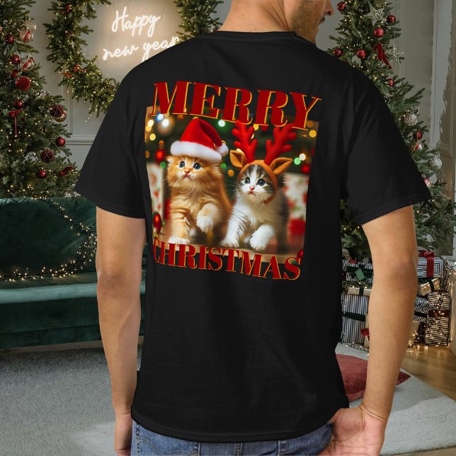 Camiseta Gatinhos bonitos com Papai Noel e chapéus de rena  (Criador carregado)
