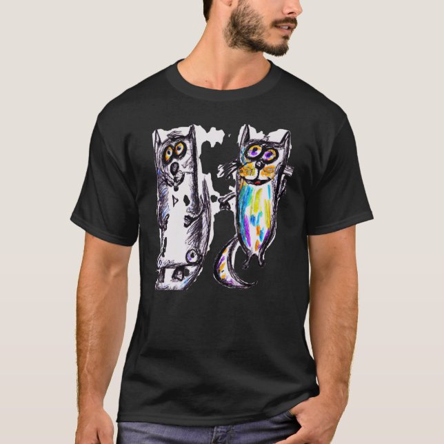Camiseta Gatinhos bonitos de arte humorística de gato retra (Frente)