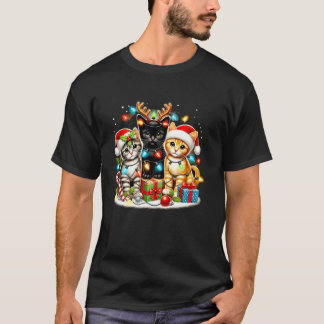Camiseta Gatinhos bonitos de Natal Gatos Cheios Chapéus de
