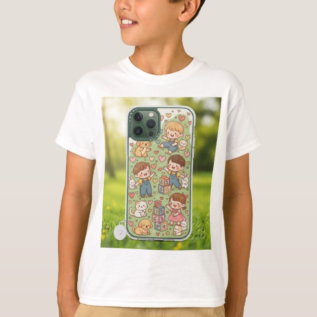 Camiseta gatinhos brancos fofos e coelhinhos saltitantes in (Frente)
