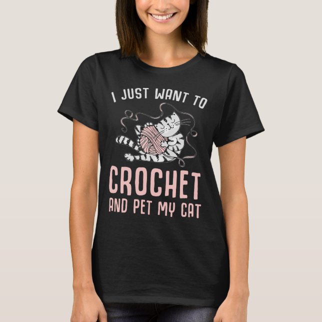 Camiseta Gatinhos de artesanato de crochê e de gata (Frente)