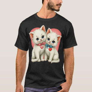 Camiseta Gatinhos de Dia de os namorados Retro Bonitos com