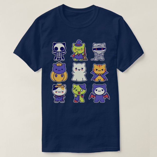 Camiseta Gatinhos de Halloween de Kawaii (Frente do Design)