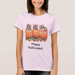 Camiseta Gatinhos em Pumpkins para o Dia das Bruxas