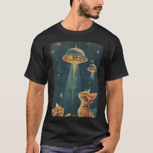 Camiseta Gatinhos Gatos Engraçados E Ufo Arte Vintage Bonit