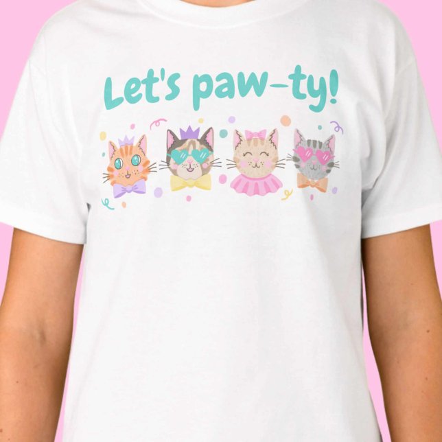 Camiseta Gatinhos Pawty Girly Colors Colors Kitty Cat (Let’s Pawty Girly Kittens Pastel Colors Kitty Cat T-Shirt)