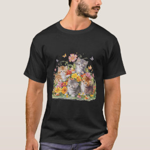 Camiseta Gatinhos Pintados De Vintagem Floral E Pressão