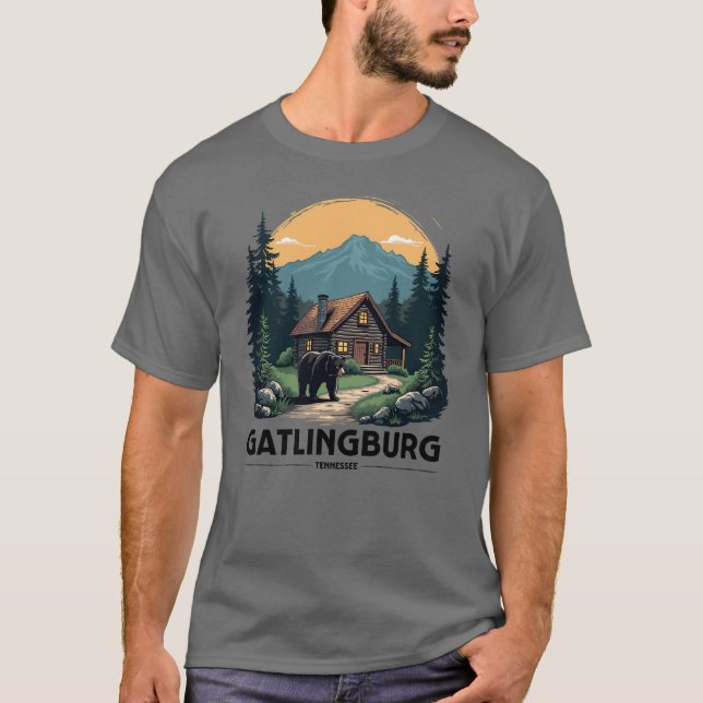 Camiseta Gatlinburg Tennessee Cabin e Black Bear (Frente)
