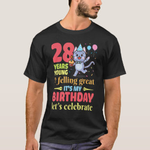 Camiseta Gato 28 Anos de Idade Jovem e Sentindo-se Ótimo É